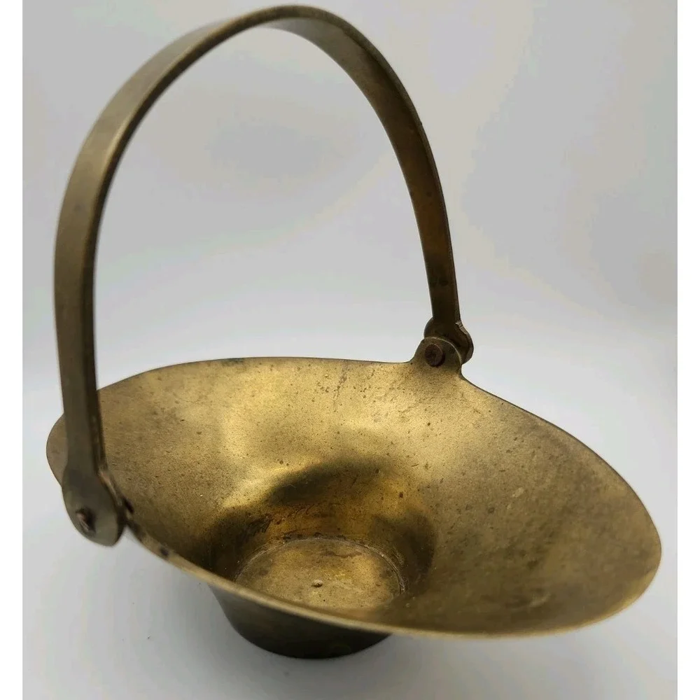 Solid Brass Decorative Basket With Movable Handle. Made In India